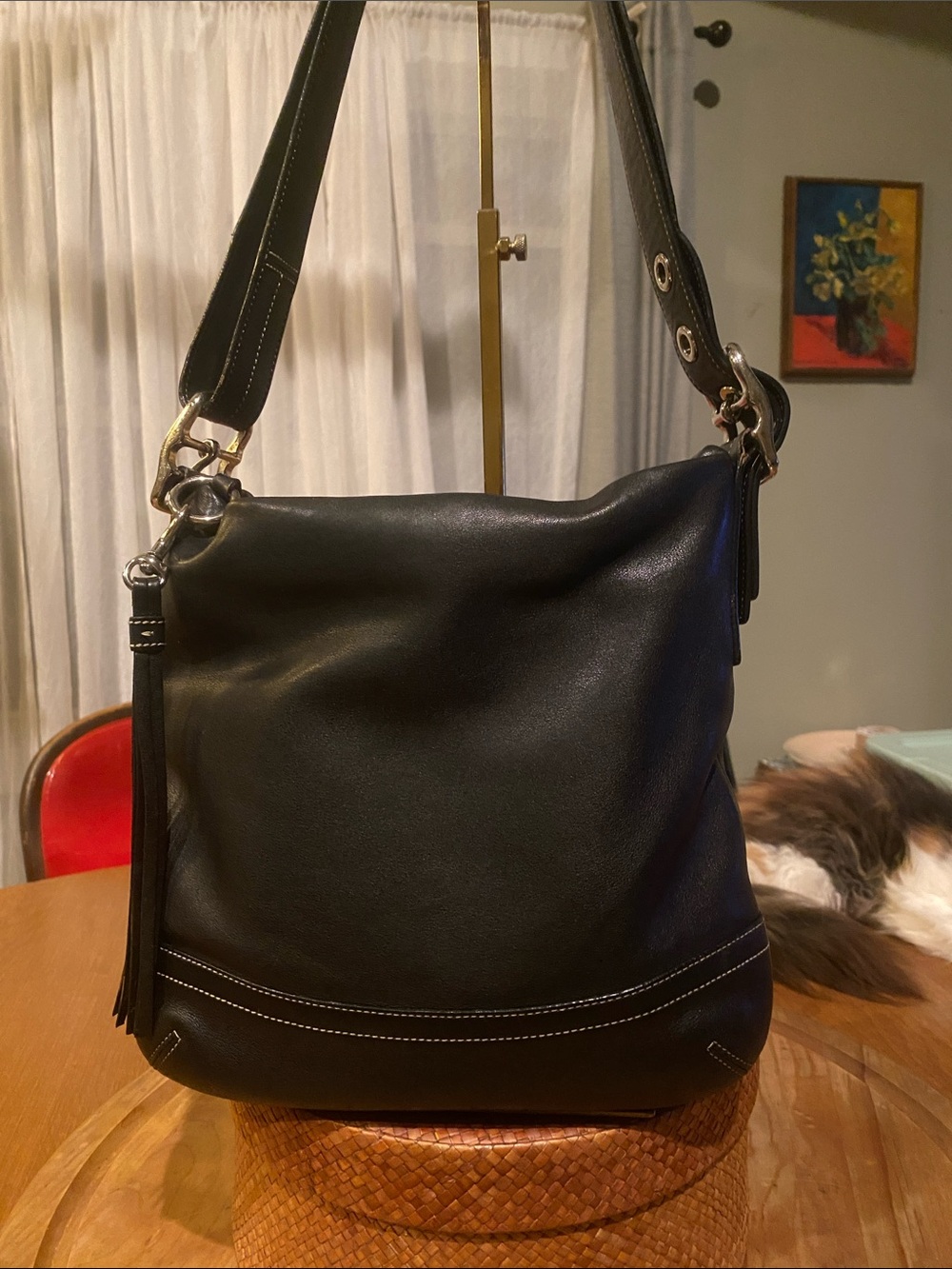 Coach SoHo Black Slim Tassel Duffle Hobo Shoulder Crossbody Bag